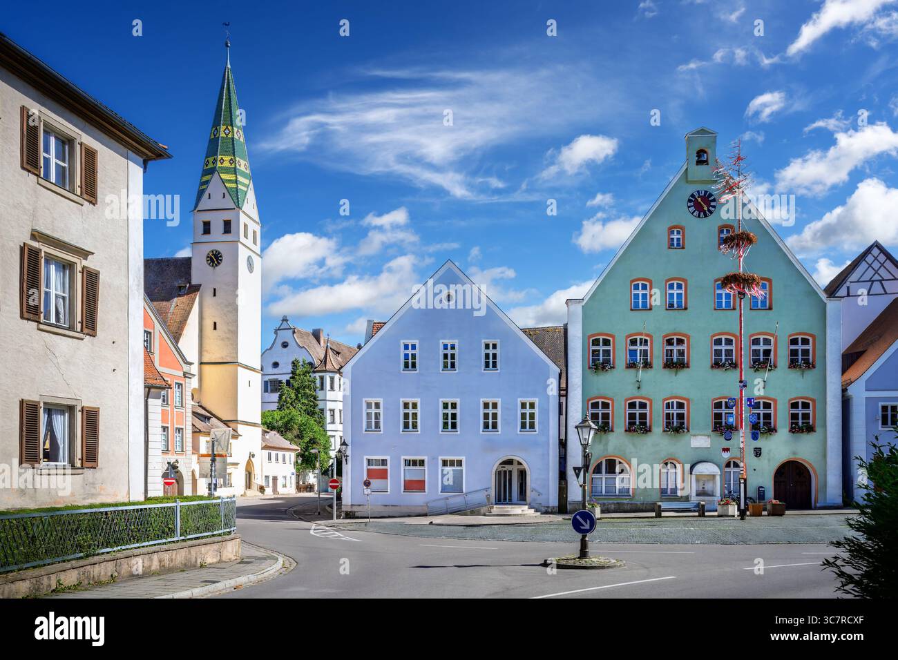 Piazza nel centro storico di Pappenheim (Baviera, Germania) Foto Stock