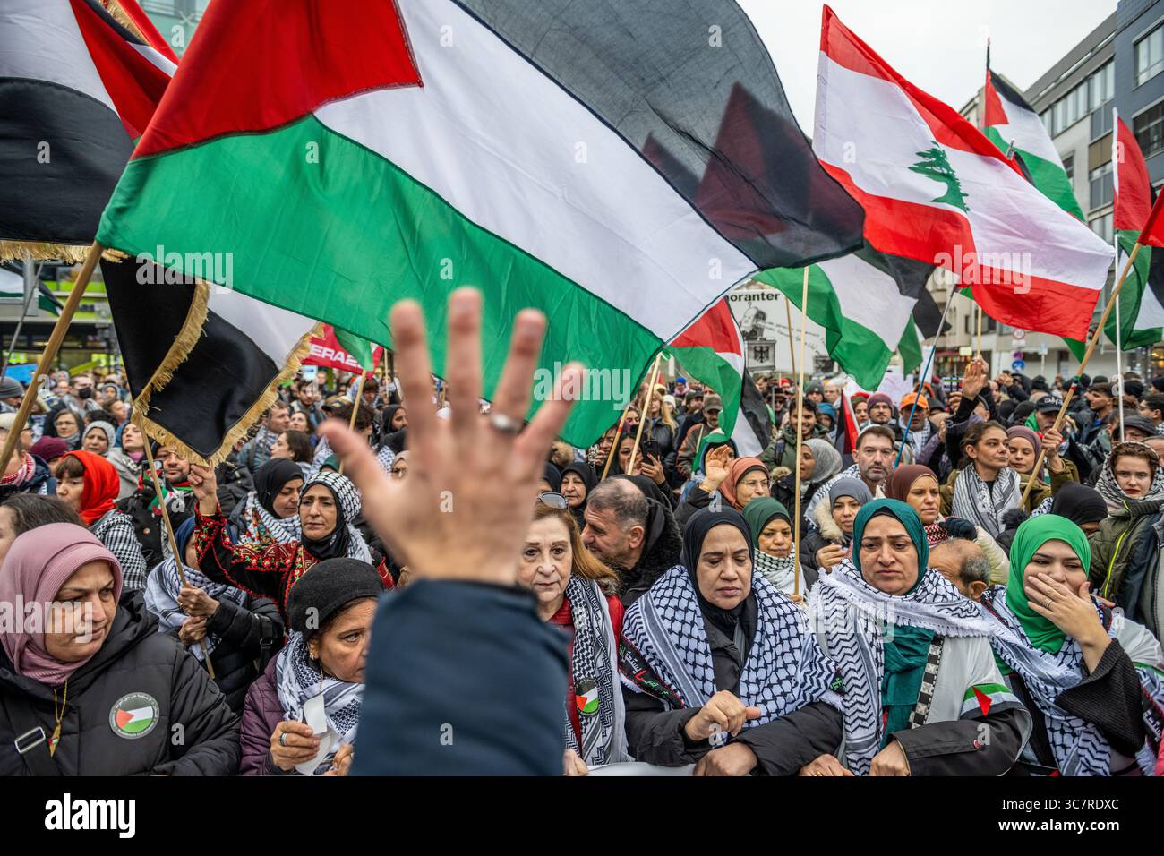 Una manifestazione tenutasi a Berlino a sostegno della Palestina. Foto Stock