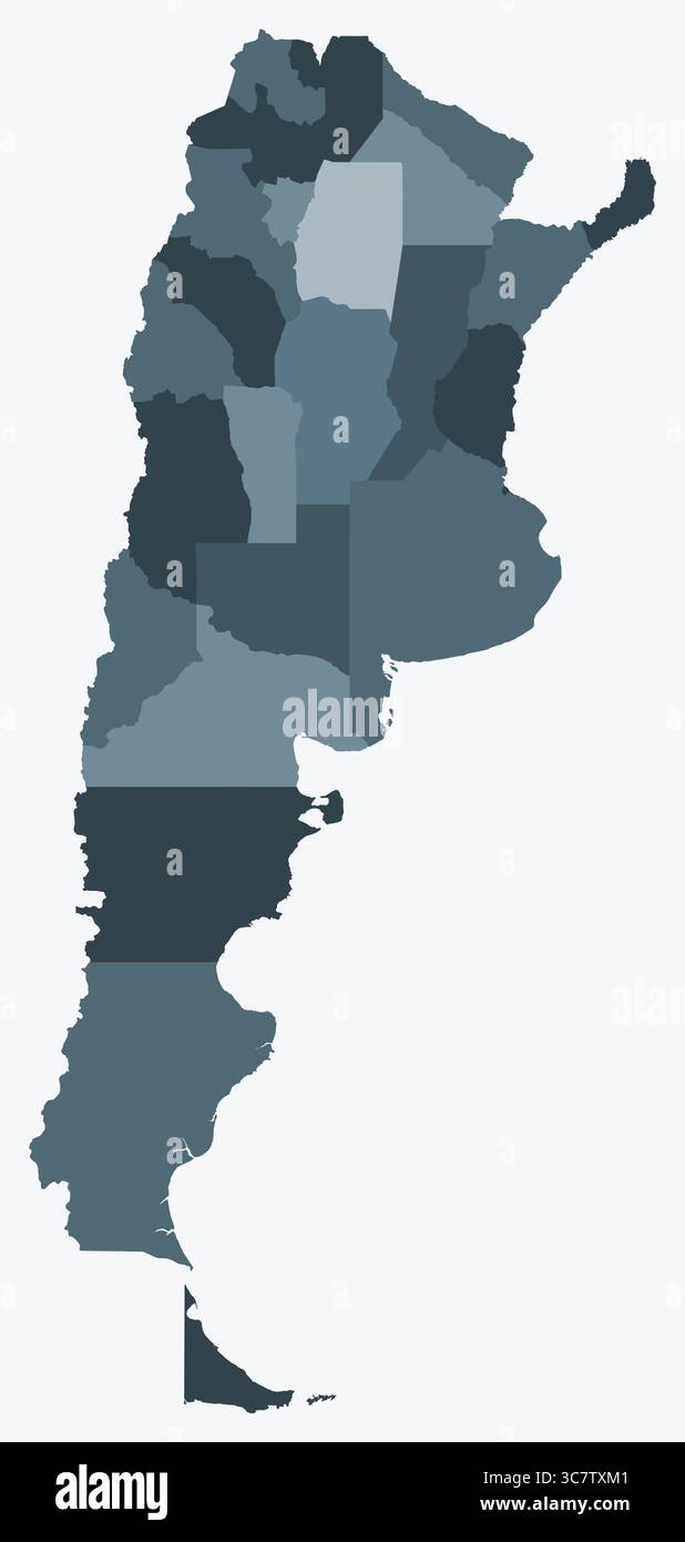 Mappa dell'Argentina con le regioni. Solo una semplice mappa di confine con la divisione della regione. Tavolozza dei colori blu/grigio. Illustrazione Vettoriale