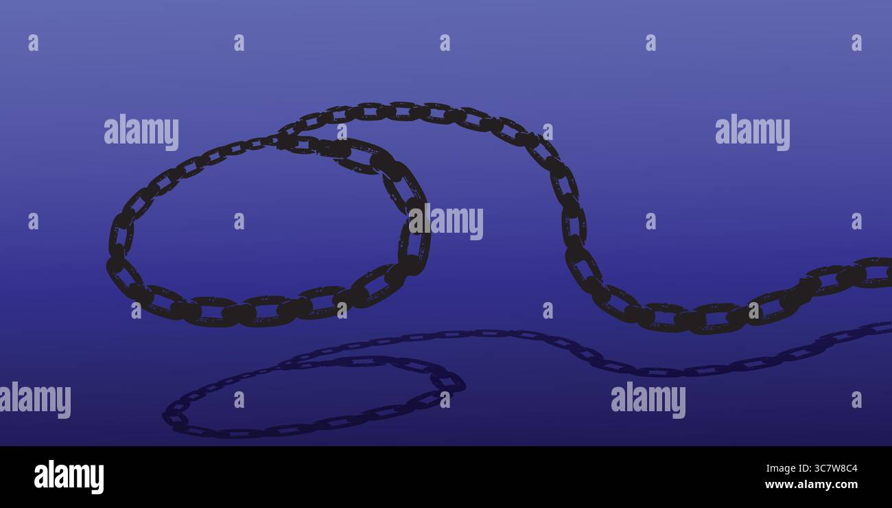 Lunga catena in metallo nero che avvolge e si estende su sfondo bianco Illustrazione Vettoriale