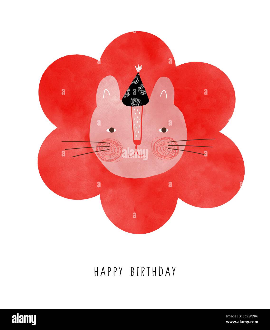 Modello di biglietto di auguri per la festa di compleanno con animali carini. Poster o invito per i bambini. Luminoso esempio di vacanza con tradizionale festi Immagine e Vettoriale