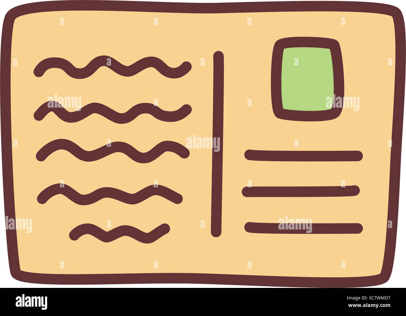 Icona della cartolina con lettera di Doodle disegnata a mano con una linea sottile e colorata Illustrazione Vettoriale