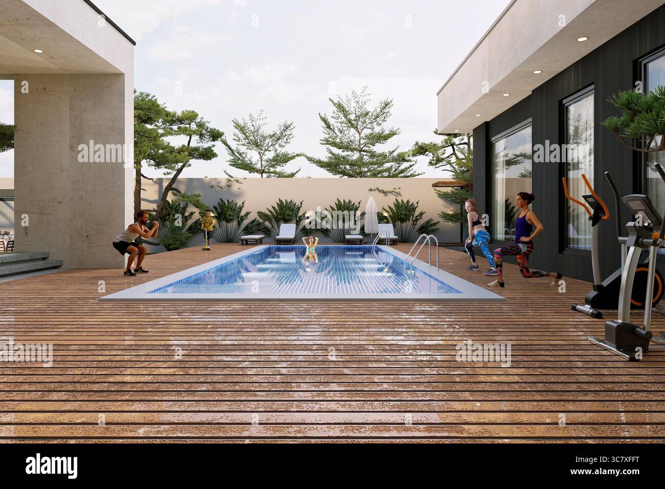 il 3d rende l'allenamento fitness all'aperto Foto Stock