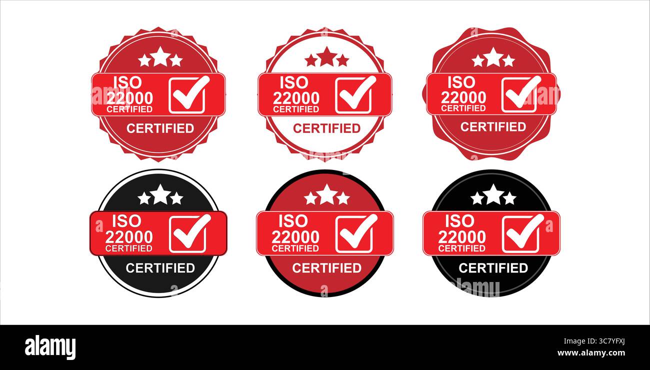 Badge di certificazione ISO 22000 per la sicurezza e la conformità degli alimenti Illustrazione Vettoriale