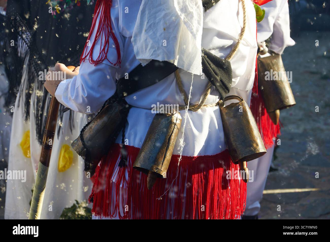Almiruete, Spagna 25-02-2017 - sfilano figure travestite da campane e maschere spaventose nel tradizionale festival invernale di Almiruete. Foto Stock