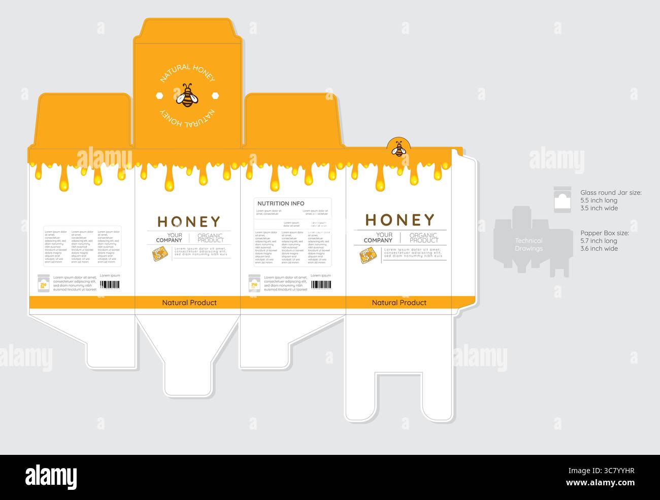 Elegante modello di confezione Honey Illustrazione Vettoriale