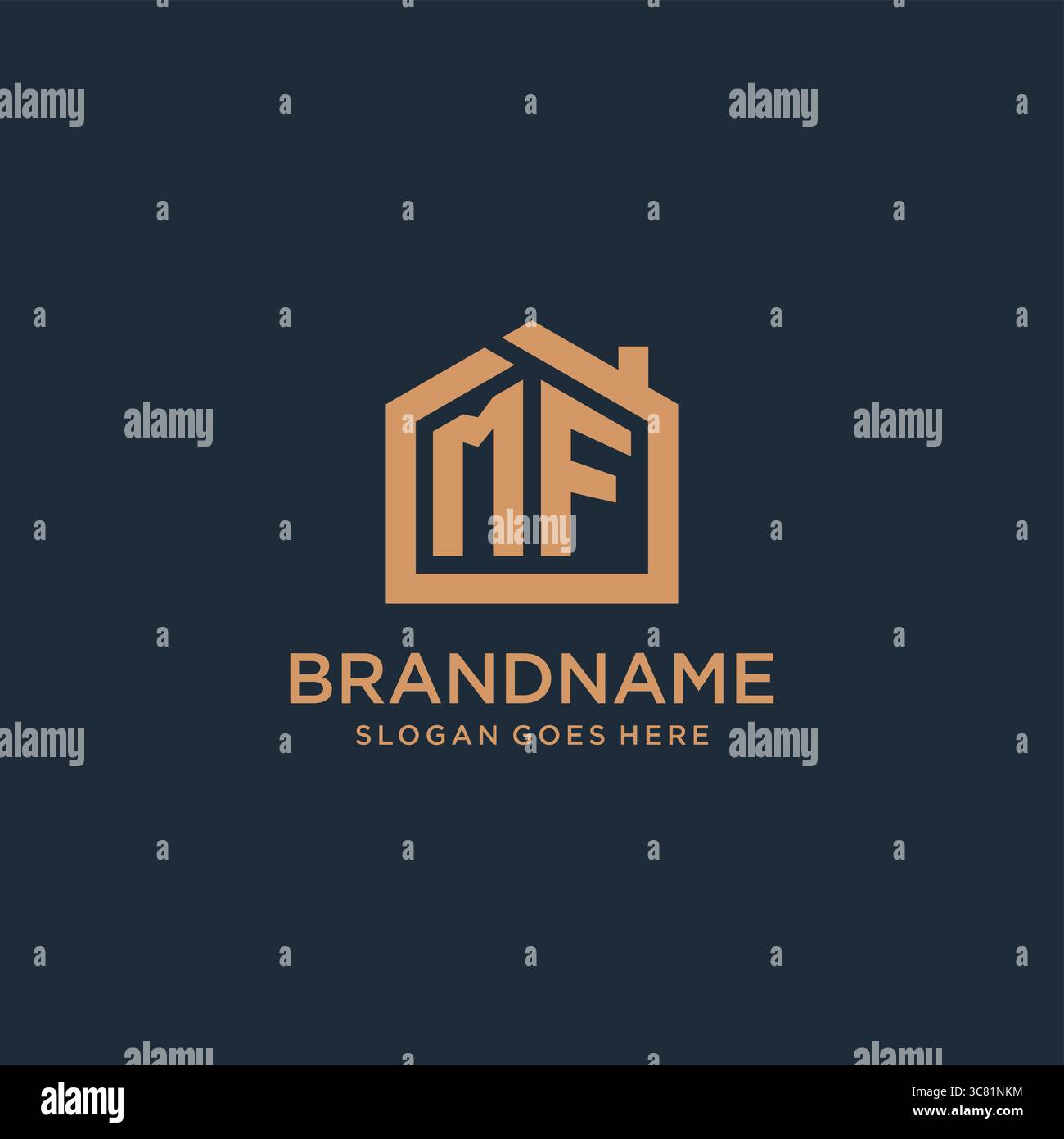 Logo MF con lettera iniziale e grafica vettoriale con icone dal design minimalista Illustrazione Vettoriale