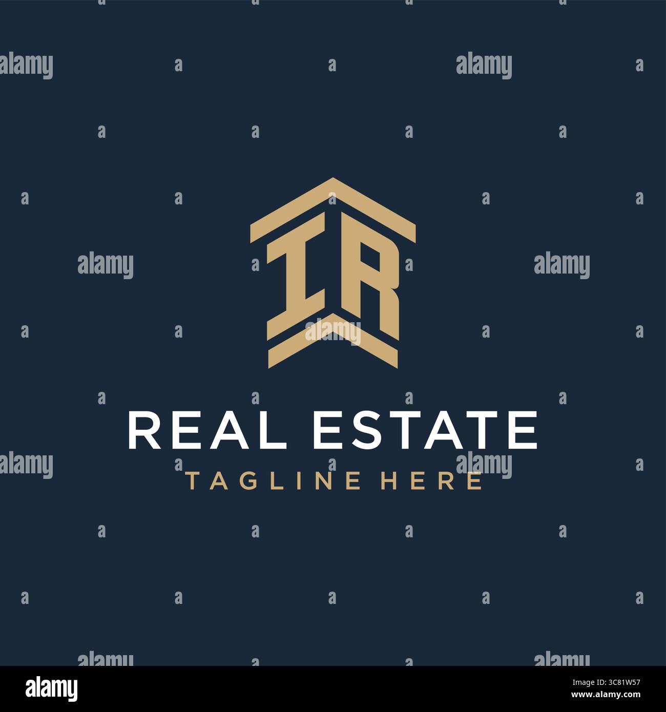 Logo IR iniziale per il settore immobiliare con logo semplice e creativo dell'icona del tetto, idee di design grafica vettoriale Illustrazione Vettoriale