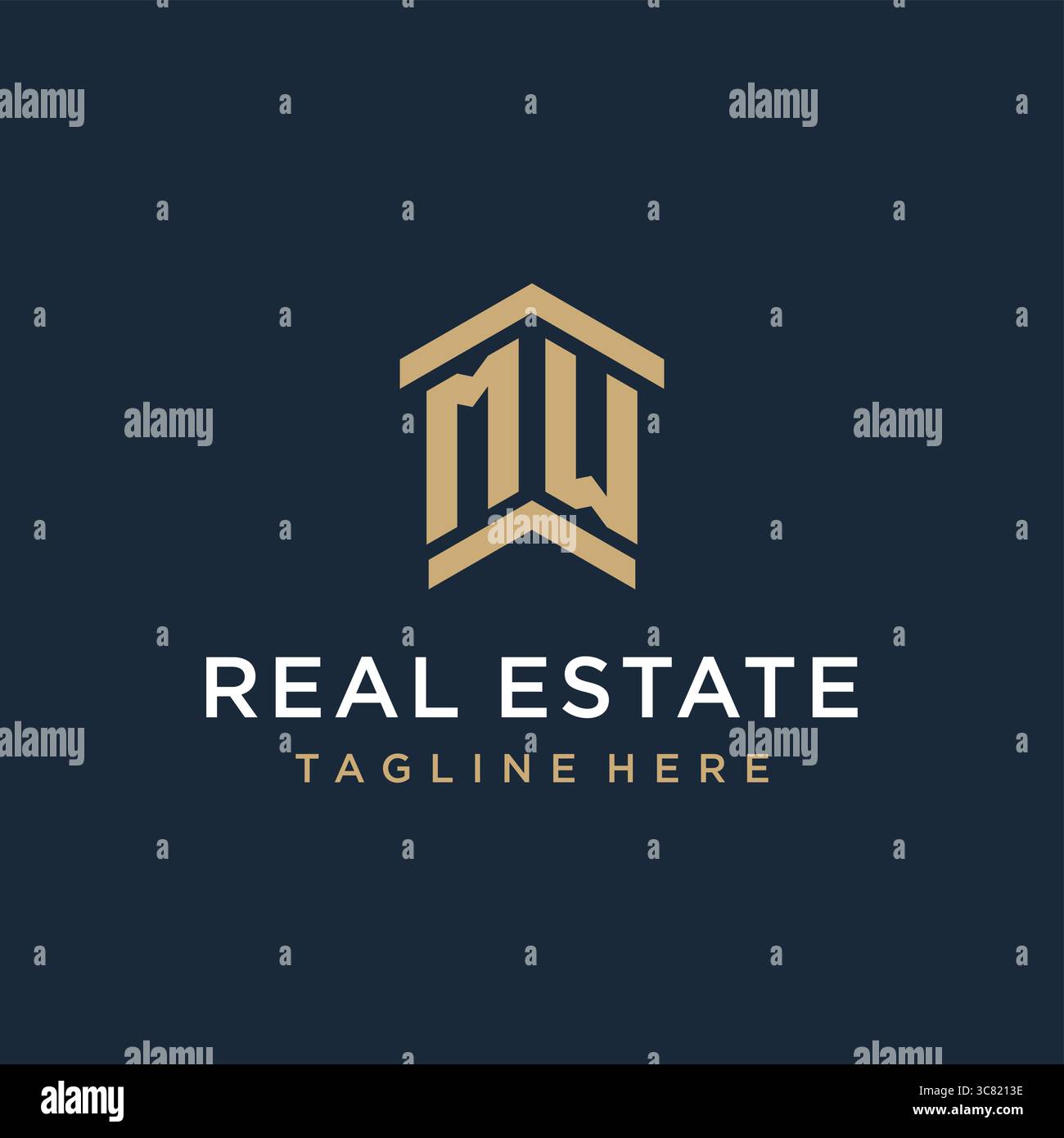 Logo MW iniziale per il settore immobiliare con logo semplice e creativo dell'icona del tetto della casa idee di design grafica vettoriale Illustrazione Vettoriale