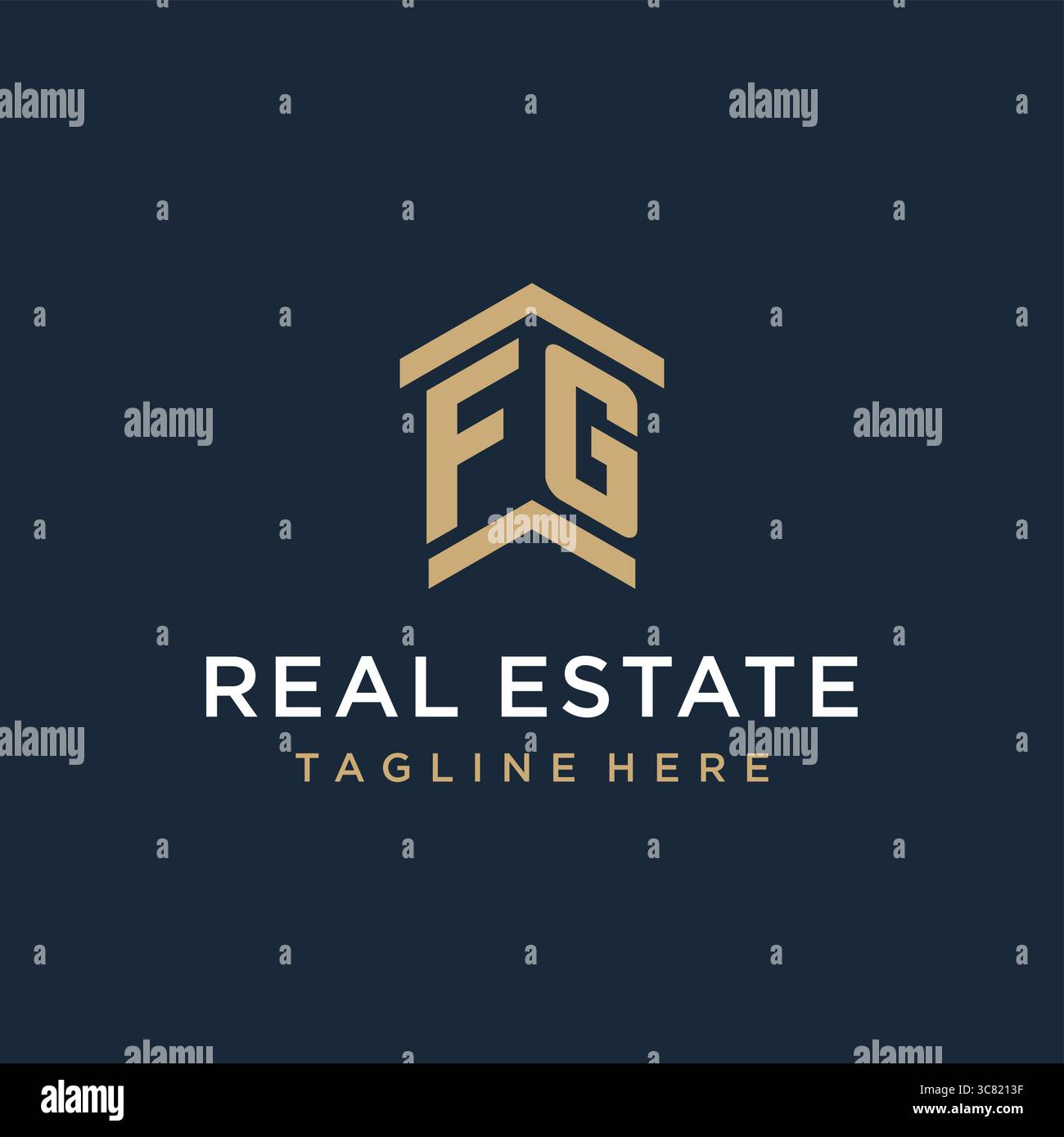 Logo FG iniziale per gli immobili con logo semplice e creativo dell'icona del tetto della casa idee di design grafica vettoriale Illustrazione Vettoriale
