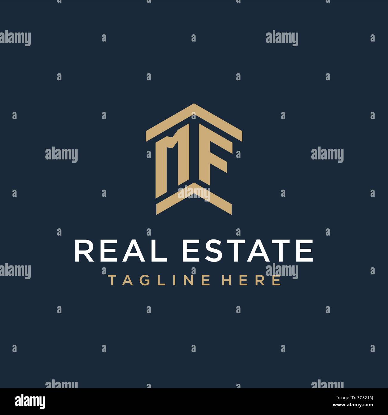 Logo MF iniziale per il settore immobiliare con logo semplice e creativo per l'icona del tetto della casa idee di design grafica vettoriale Illustrazione Vettoriale