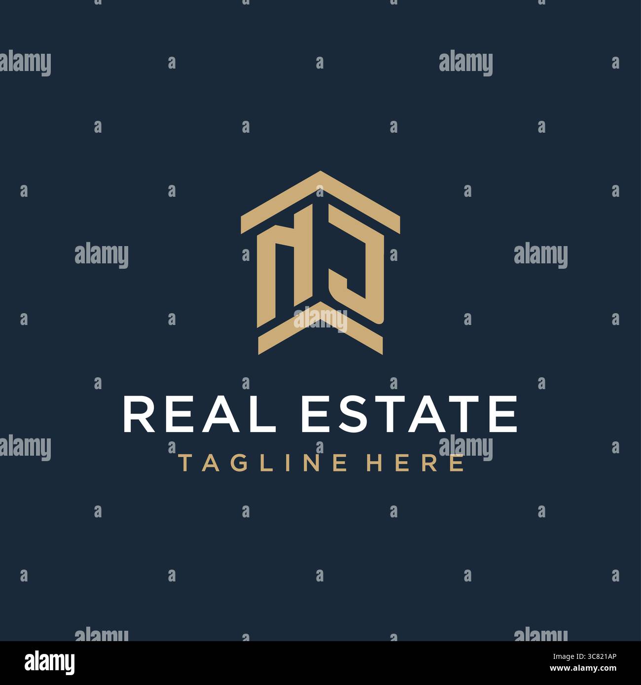 Logo NJ iniziale per il settore immobiliare con logo semplice e creativo per l'icona del tetto, idee di design grafica vettoriale Illustrazione Vettoriale