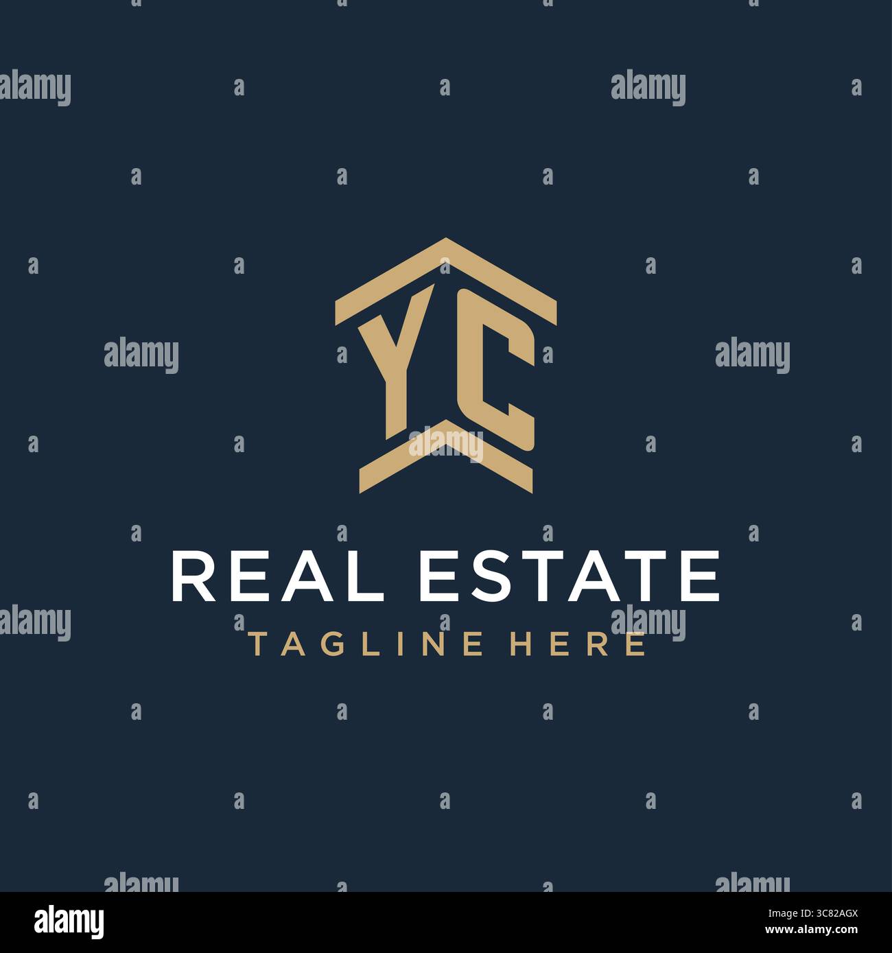 Logo YC iniziale per il settore immobiliare con logo semplice e creativo per l'icona del tetto, idee di design grafica vettoriale Illustrazione Vettoriale