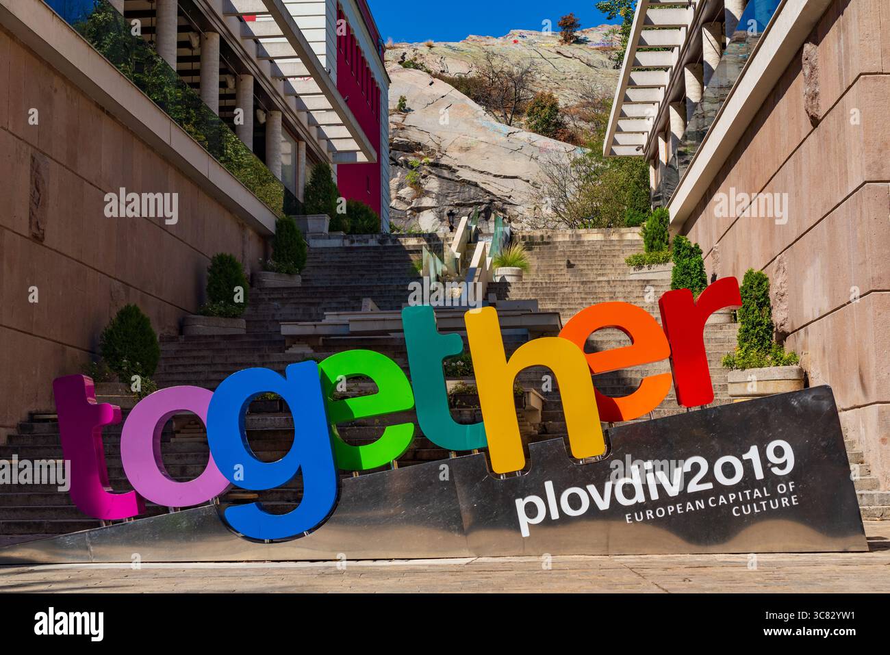 Segno di 2019 capitale europea della cultura a Plovdiv, Bulgaria Foto Stock