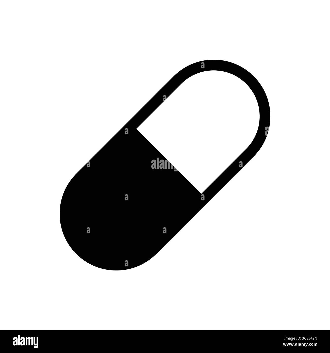 Un'icona minimalista in bianco e nero a forma di capsula adatta a vari design medici e sanitari. Ideale per temi farmaceutici e marchi sanitari Illustrazione Vettoriale