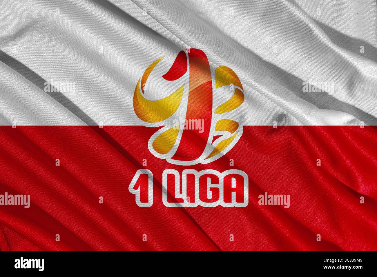 Pringsewu, Lampung; 3 agosto 2025; logo bandiera della Lega calcistica polacca texture 1 Foto Stock