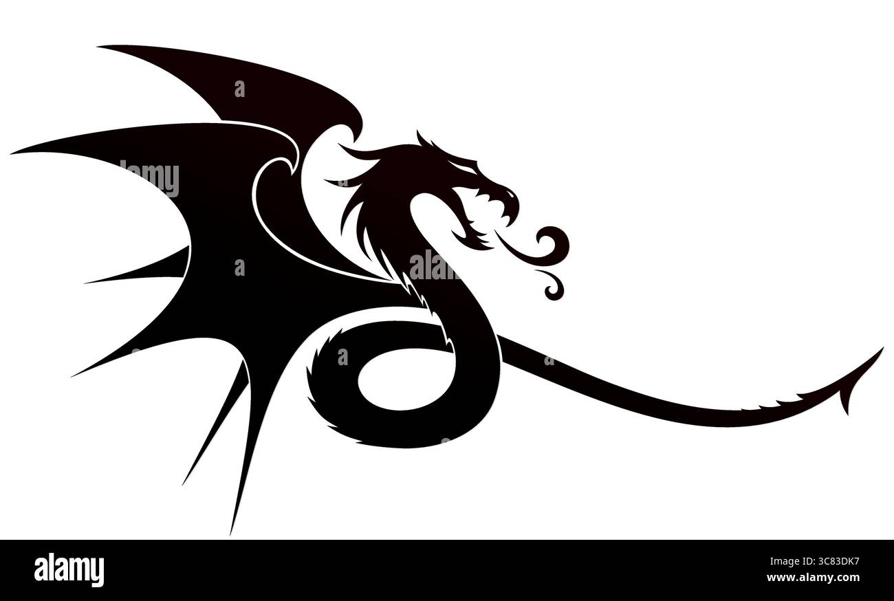 Simbolo del drago stilizzato con le ali. Illustrazione Vettoriale