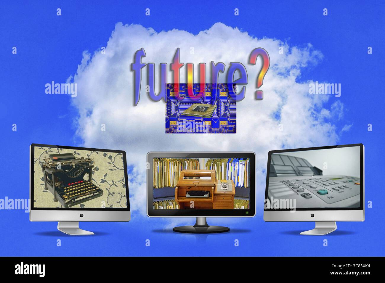 Foto simbolo, futuro dalla macchina da scrivere al telex al fax e alla CPU, Business 4,0, ChatGBT, ai, ai, OpenAI, chatbot, intelligenza artificiale, artistici Foto Stock Foto simbolo, futuro dalla macchina da scrivere al telex al fax e alla CPU, Business 4,0, ChatGBT, ai, ai, OpenAI, chatbot, intelligenza artificiale, artistici Foto Stock