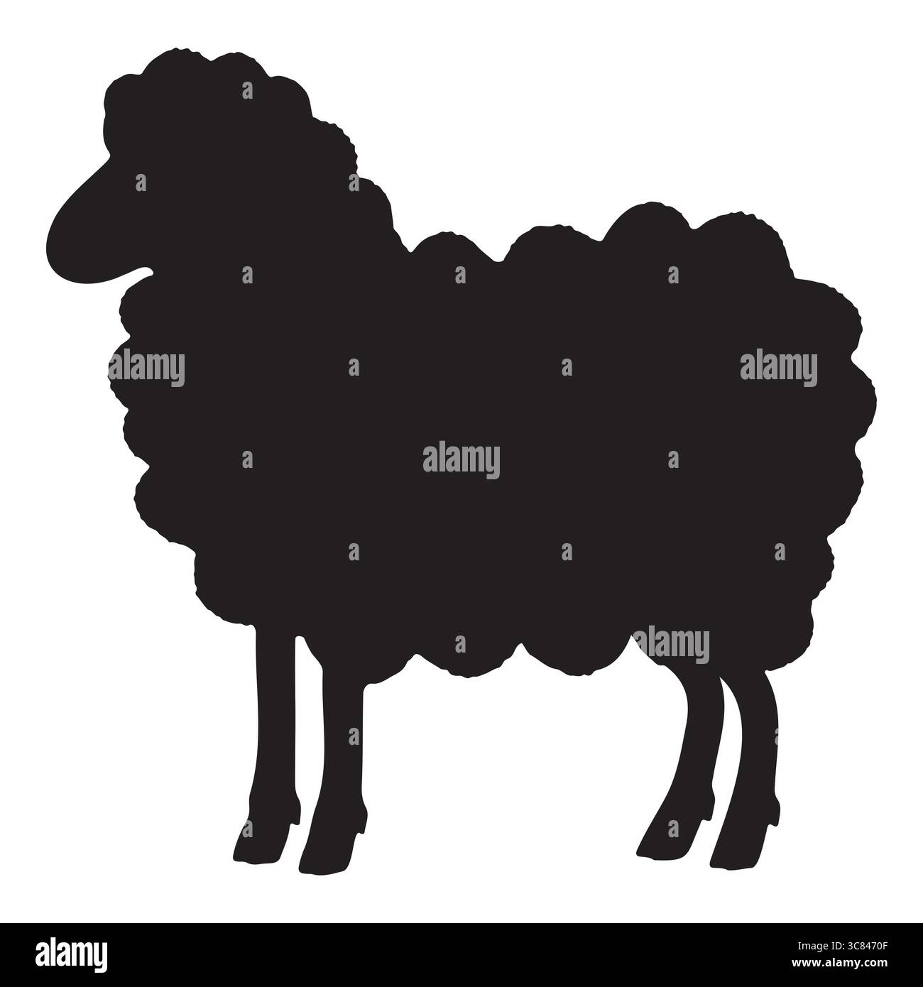 L'icona della silhouette della pecora nera isolata su sfondo bianco rappresenta il concetto di produzione di lana di animali da fattoria agricoltura e agricoltura rurale. Illustrazione Vettoriale