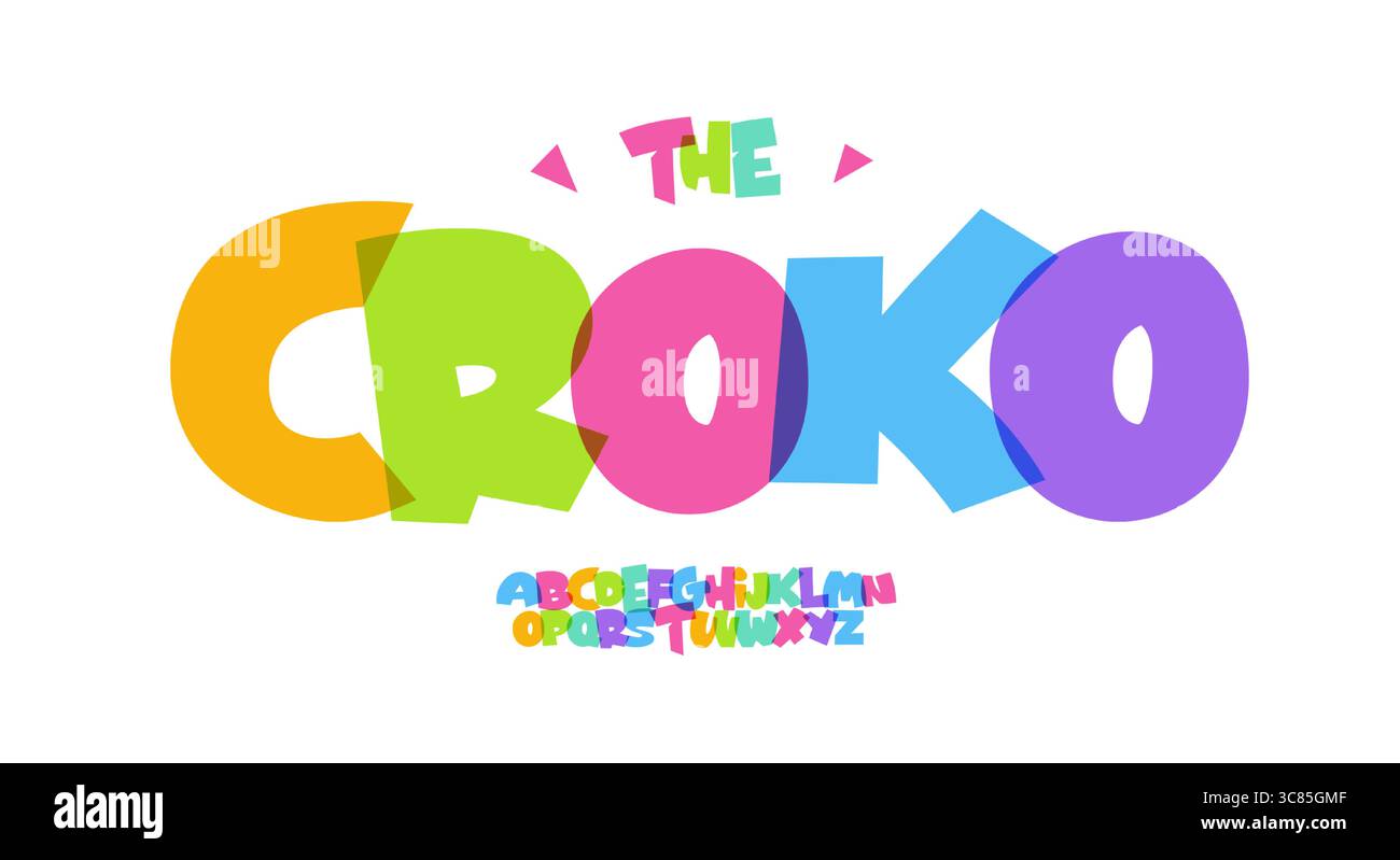 Divertente alfabeto cartoni animati, vivace carattere rimbalzante, audace carattere colorato per bambini per il logo di compleanno, titolo insegna giocattolo, gioioso design tipografico, moderno Illustrazione Vettoriale