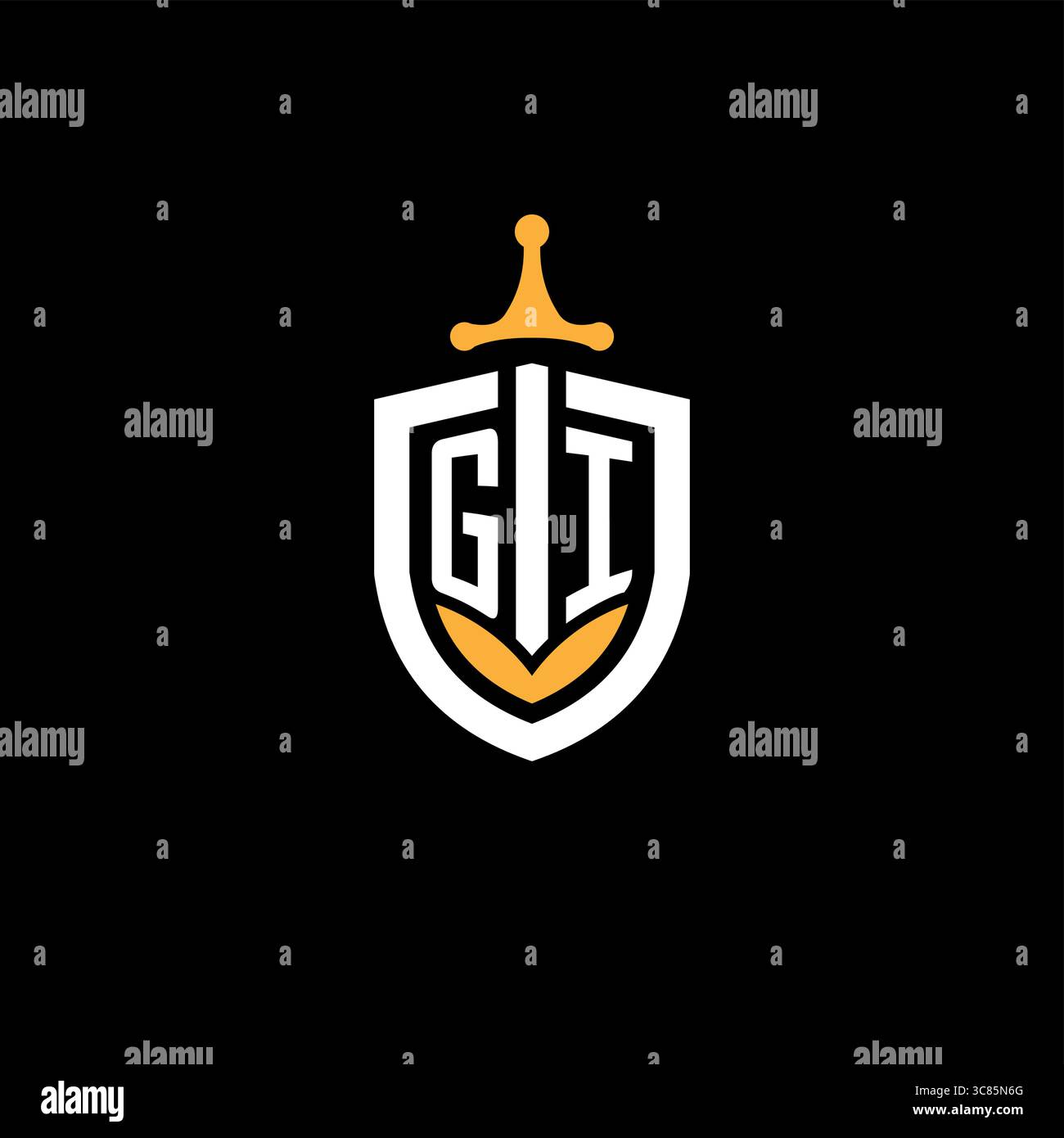 Logo creativo Letter gi per giochi esport con grafica vettoriale scudo Illustrazione Vettoriale