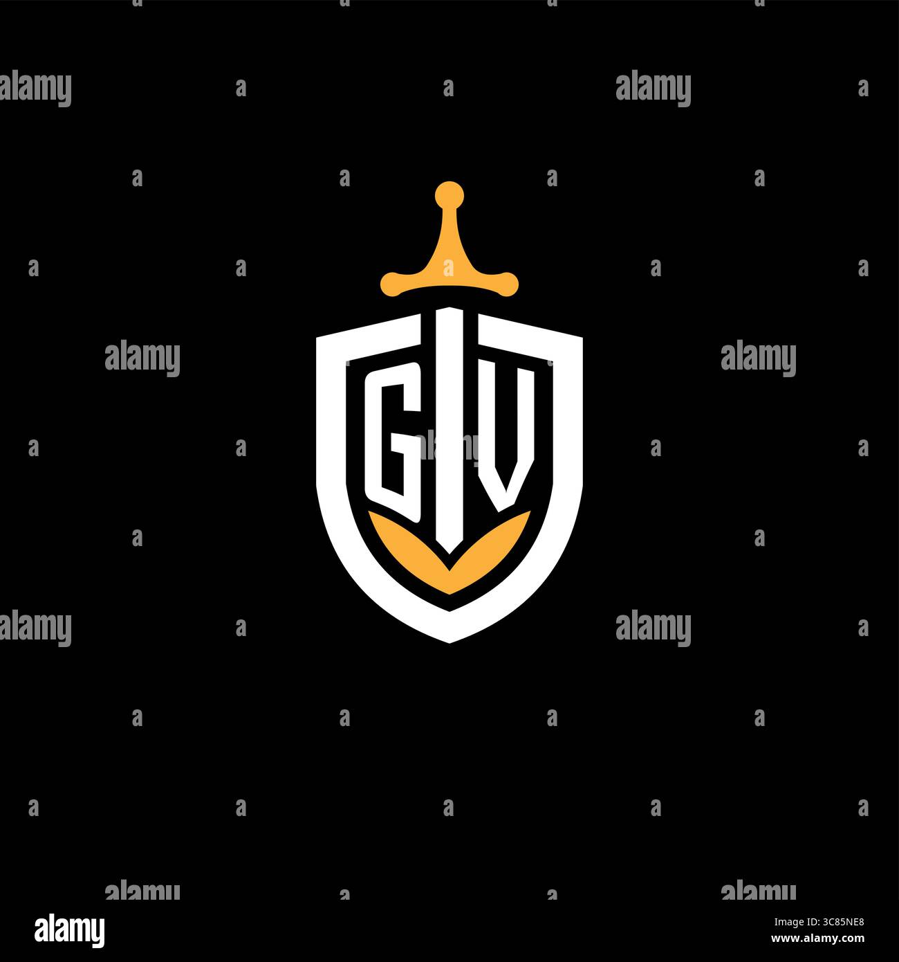 Logo GV lettera creativa per giochi con grafica vettoriale scudo Illustrazione Vettoriale