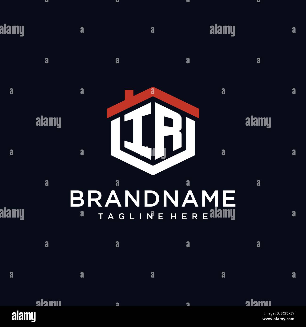 Lettera iniziale logo IR con forma esagonale del tetto per la casa idee di design grafica vettoriale Illustrazione Vettoriale