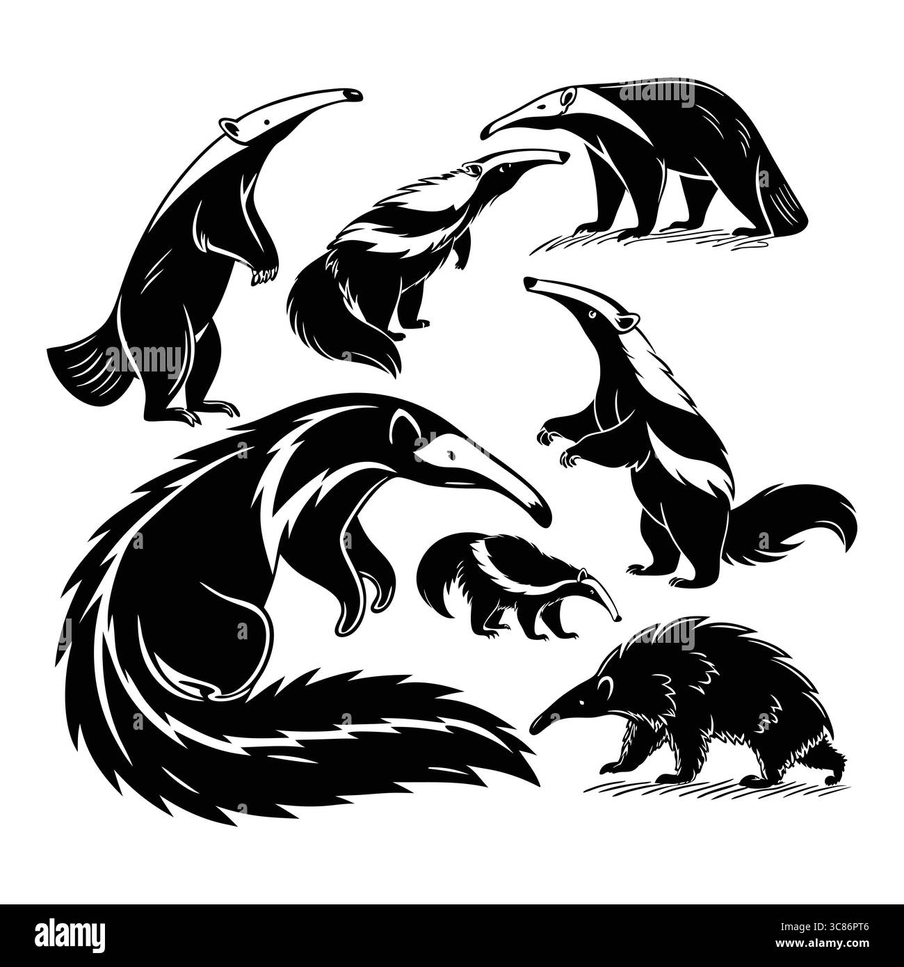 Illustrazioni in bianco e nero di diverse specie di antipasti in varie pose Illustrazione Vettoriale