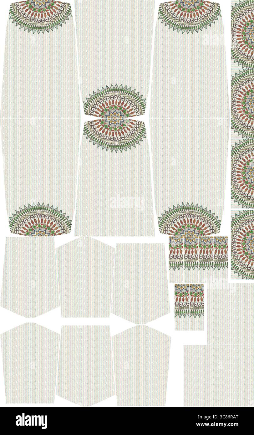 Un motivo ispirato alla vendemmia presenta motivi floreali simili a quelli dei mandali su sfondo beige Foto Stock