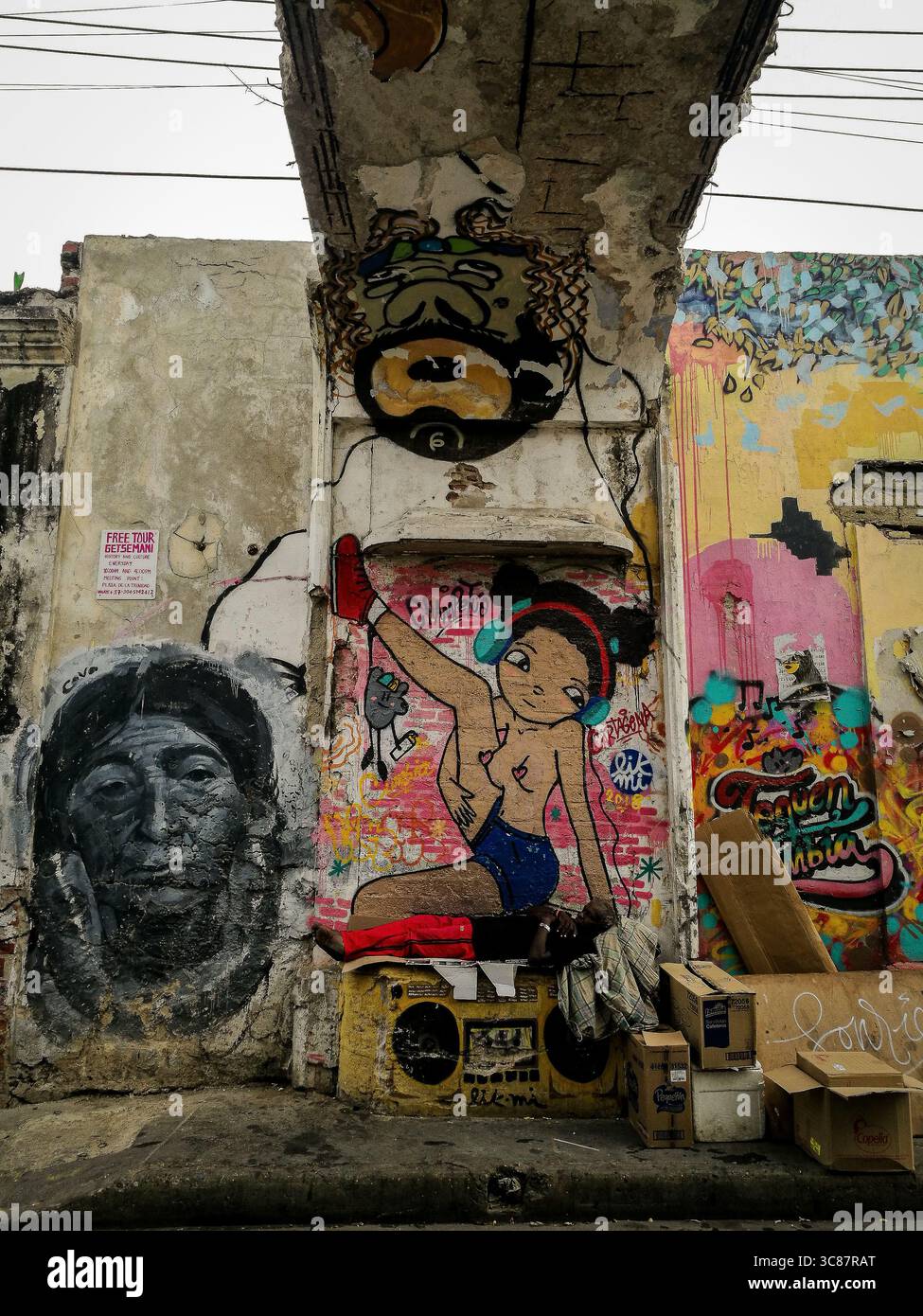 arte di strada a cartagena, colombia Foto Stock