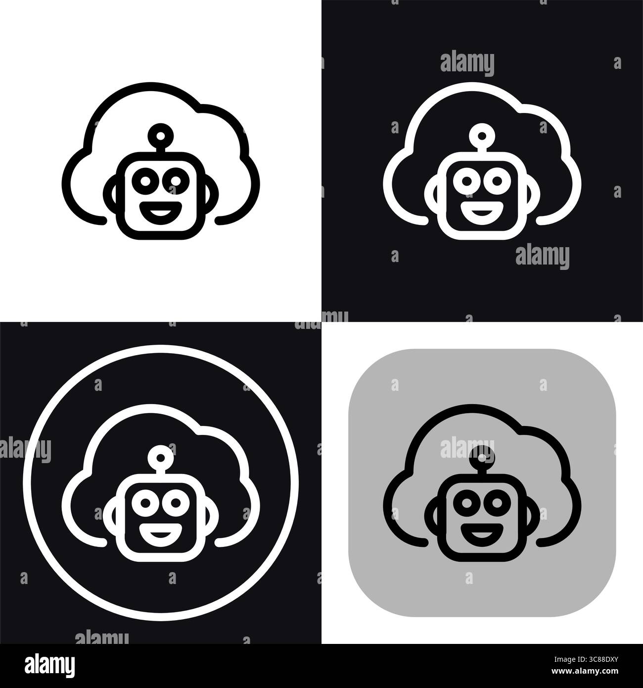 Questo allegro robot in un cloud simboleggia la tecnologia ai. Perfetto per app, siti Web o presentazioni relative all'intelligenza artificiale. Illustrazione Vettoriale