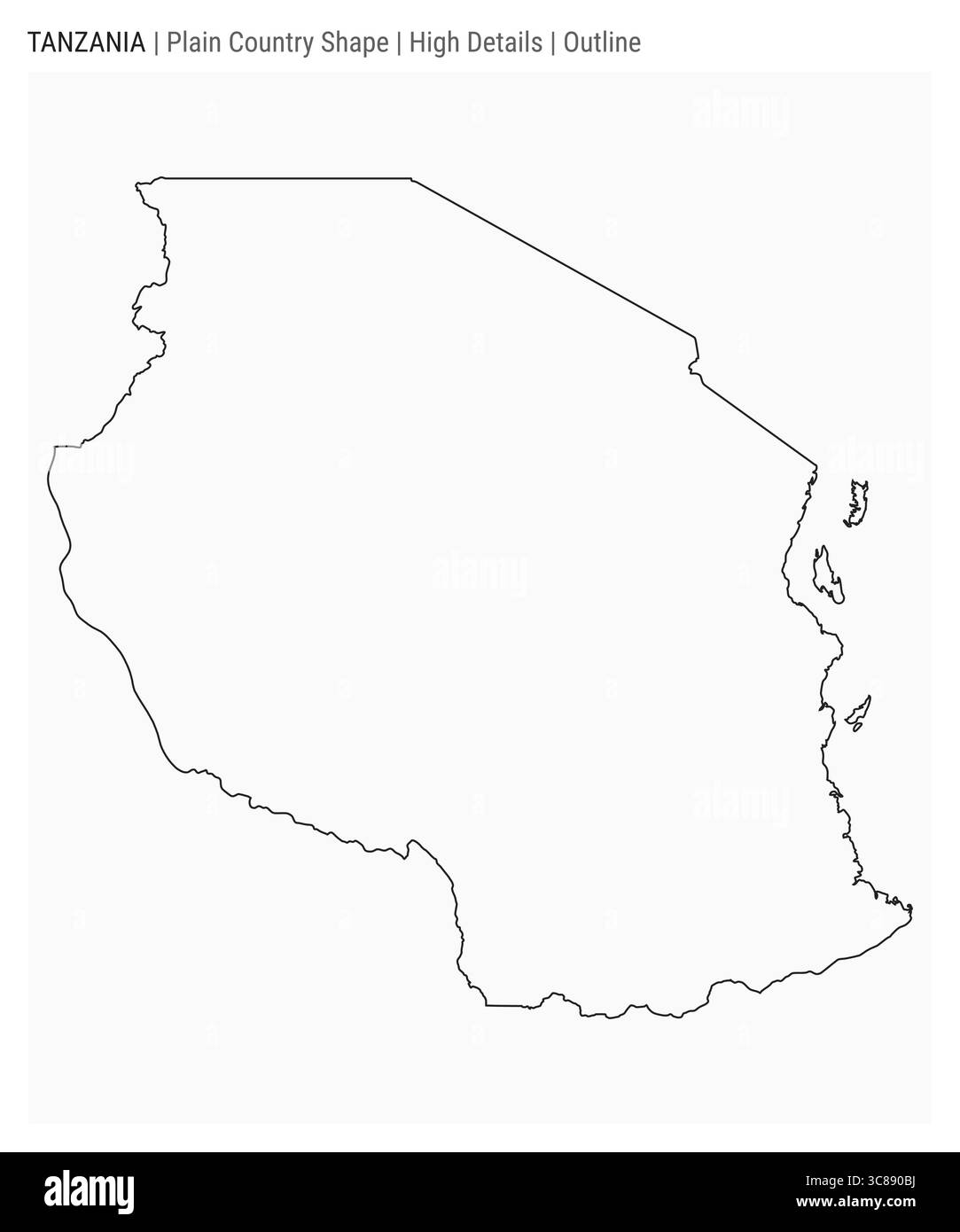 Mappa della Tanzania. Dettagli di alto livello. Stile contorno. Forma della Tanzania. Illustrazione vettoriale. Illustrazione Vettoriale