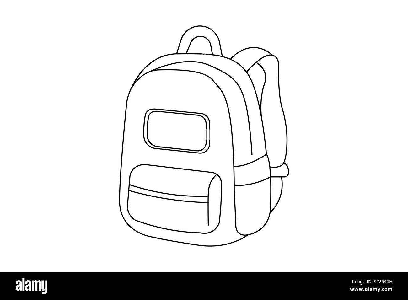 Disegno continuo di una linea della borsa scolastica e illustrazione di contorno in stile minimalista Illustrazione Vettoriale
