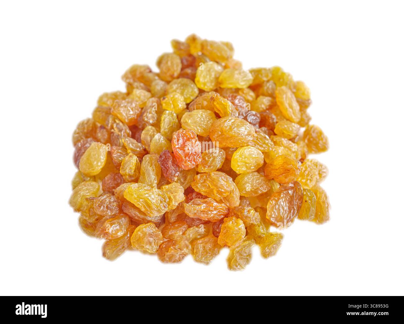 Uvetta organica isolata su sfondo bianco, messa a fuoco selettiva. Foto Stock
