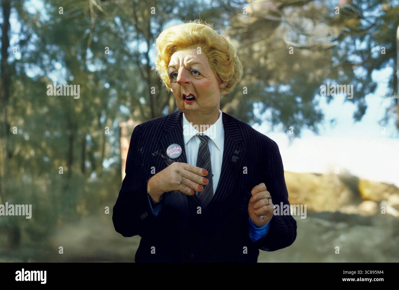 Sputare immagini burattino di Margaret Thatcher. Foto Stock
