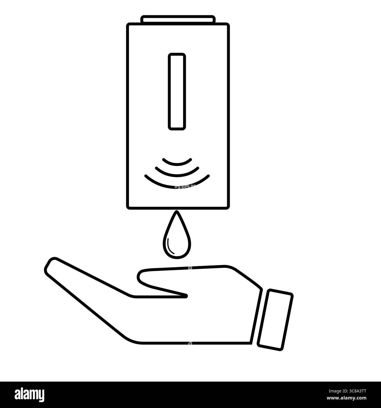 Dispenser automatico per sapone con illustrazione delle mani per garantire igiene e pulizia Illustrazione Vettoriale