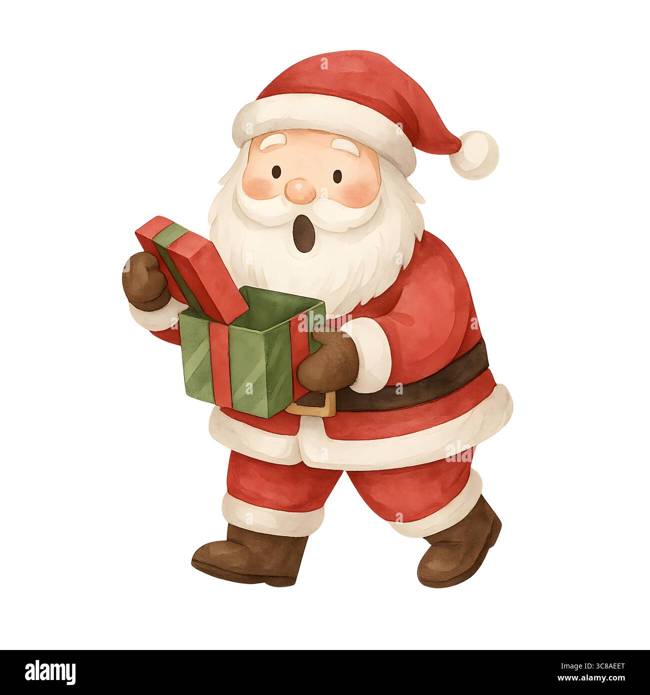 Grazioso acquerello di Babbo Natale – personaggio natalizio su sfondo bianco Foto Stock