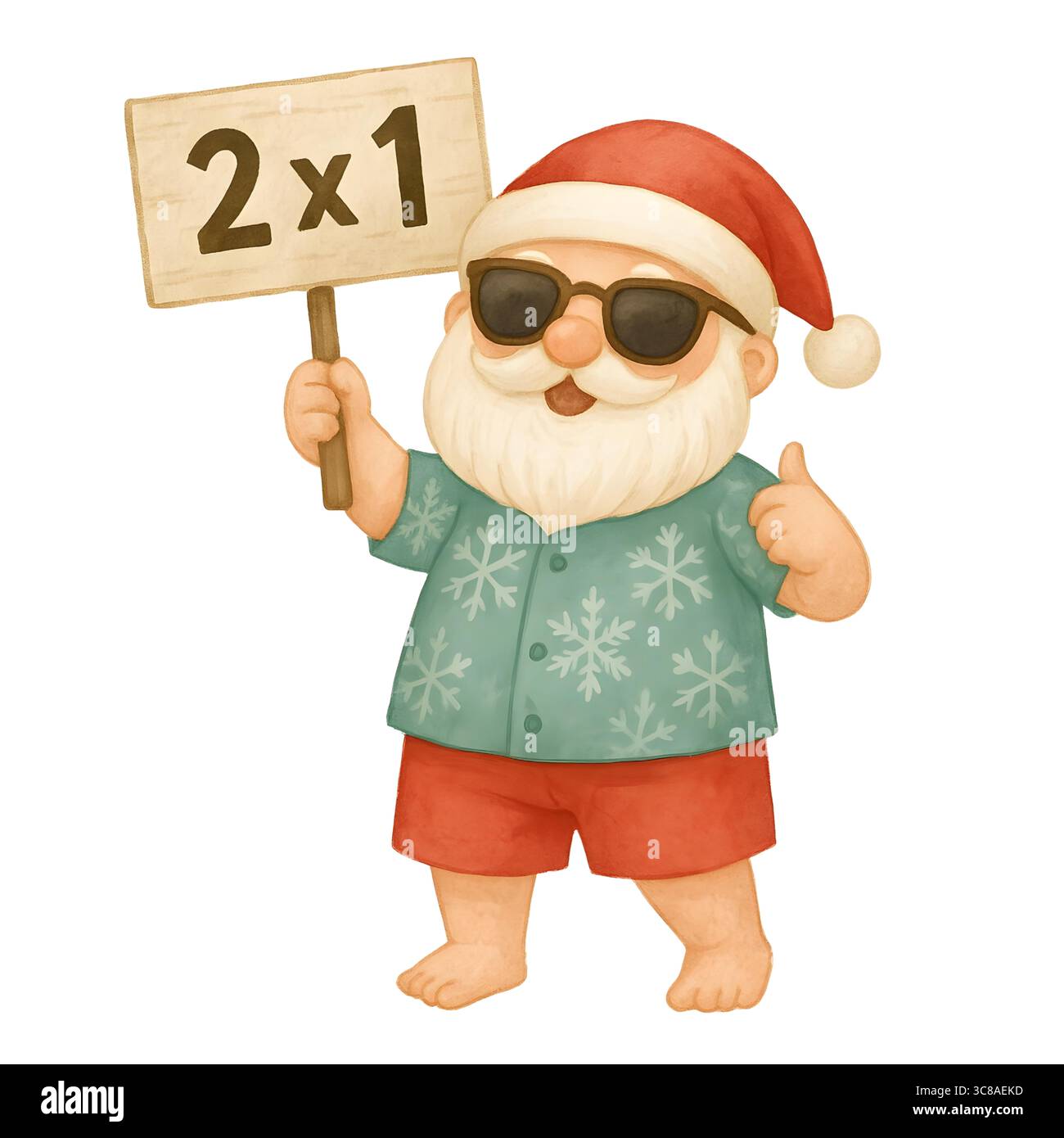 Grazioso acquerello di Babbo Natale – personaggio natalizio su sfondo bianco Foto Stock