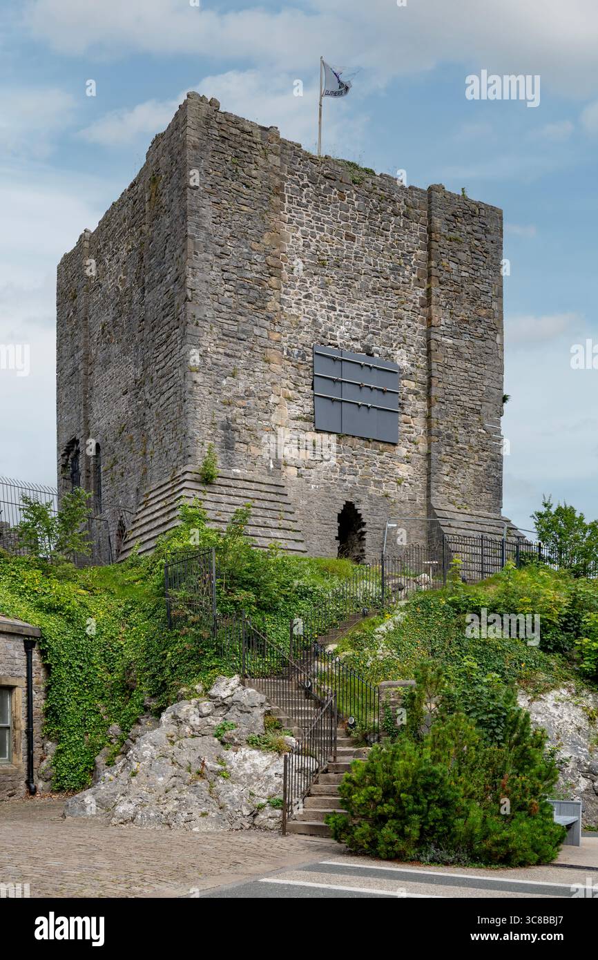 Clitheroe Castle Keep, Clitheroe, Lancashire, Inghilterra Foto Stock