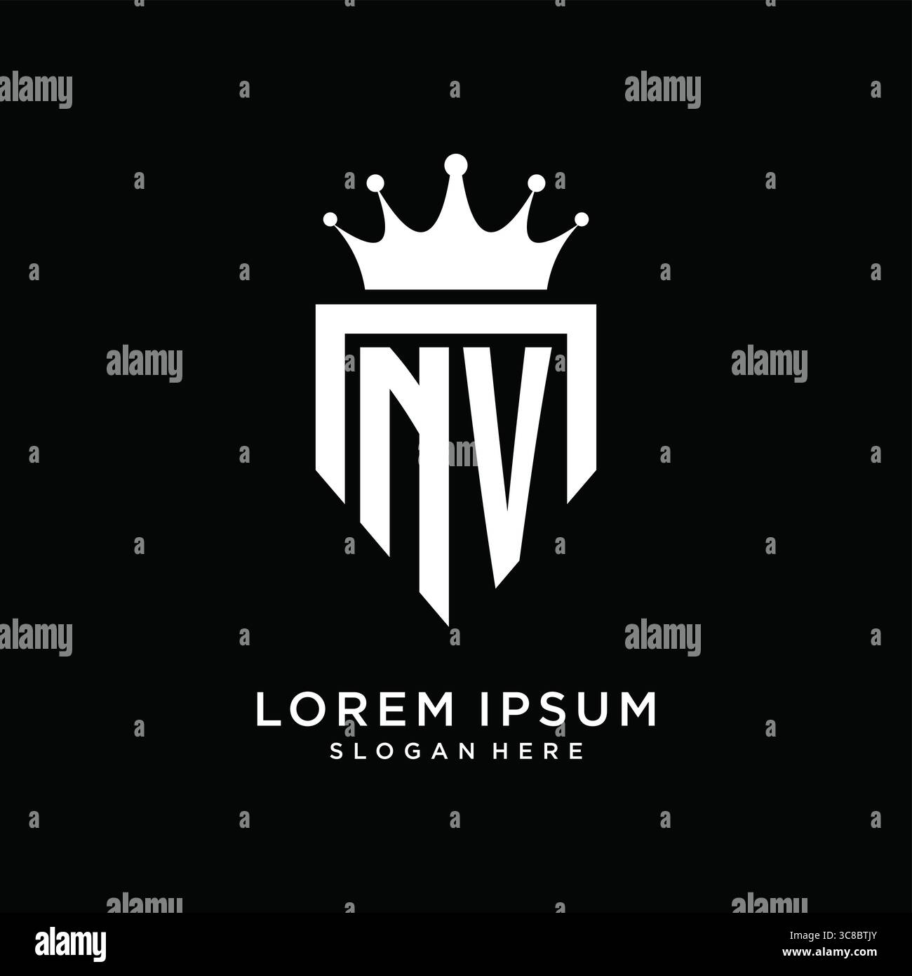 Logo Letter NV, emblema monogramma con modello a forma di corona, grafica vettoriale Illustrazione Vettoriale