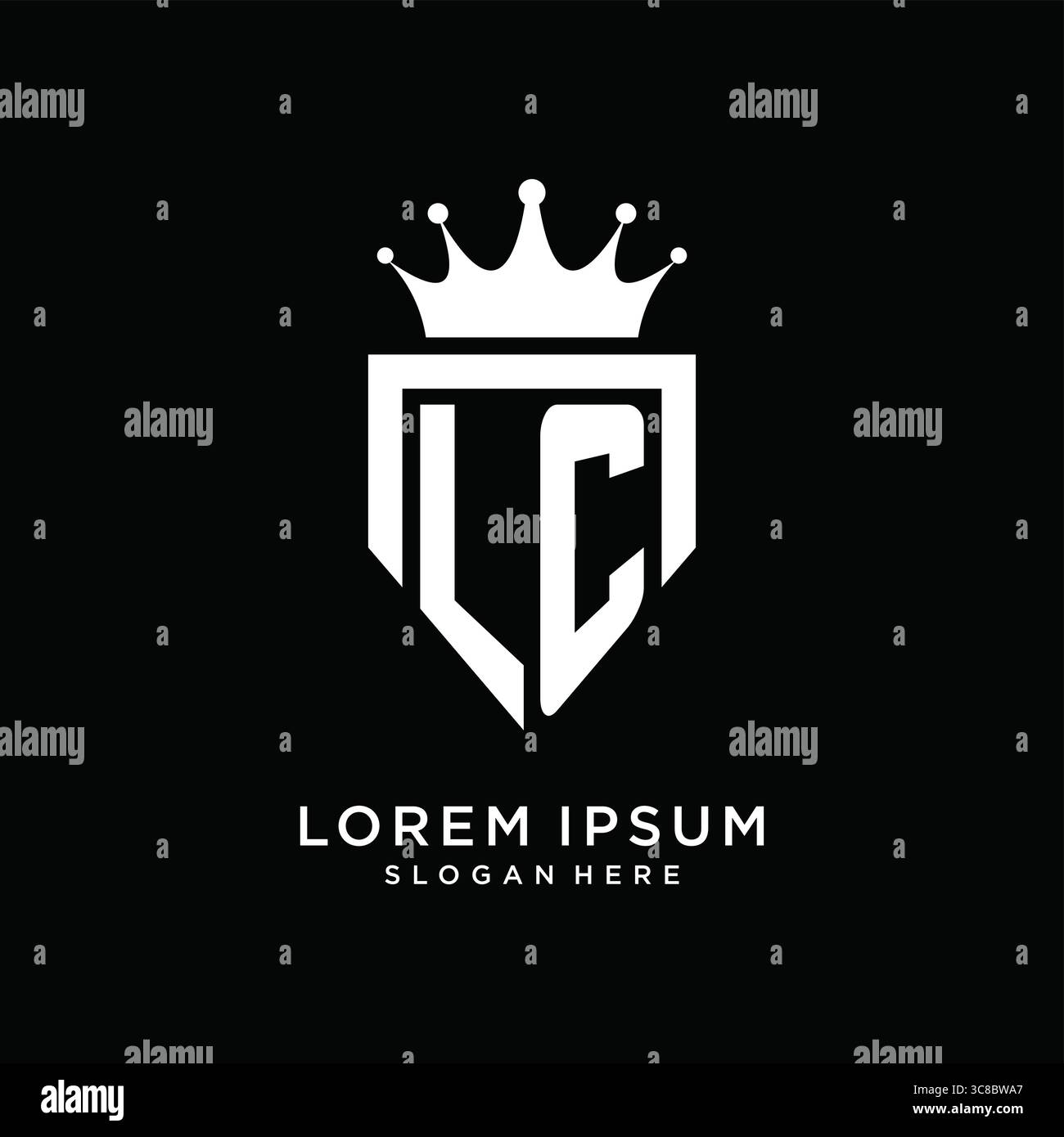Logo Letter LC, emblema monogramma, modello a forma di corona, grafica vettoriale Illustrazione Vettoriale