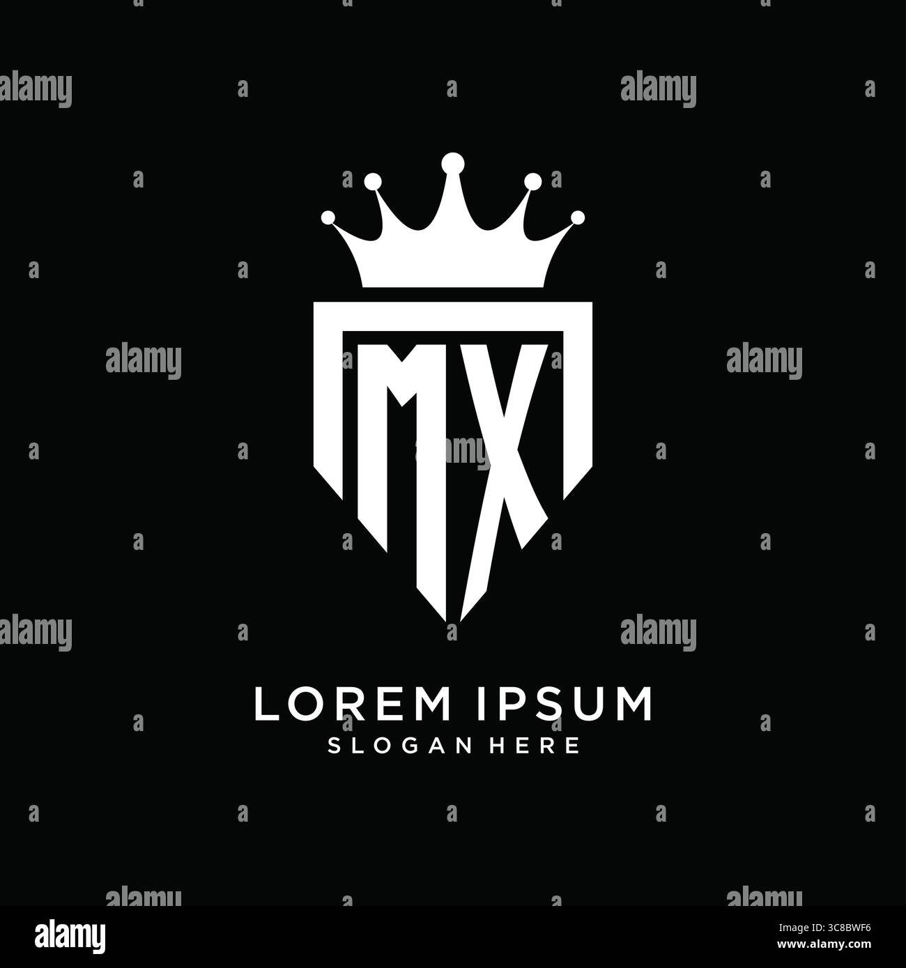 Emblema monogramma con logo Letter MX con modello a forma di corona grafica vettoriale Illustrazione Vettoriale