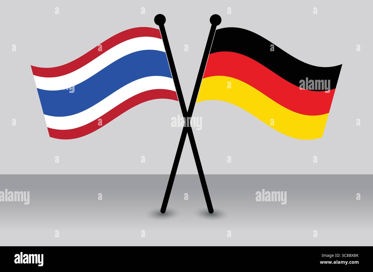 Thailandia e Germania Bandiere si intrecciano, rappresentando le relazioni internazionali. Illustrazione Vettoriale