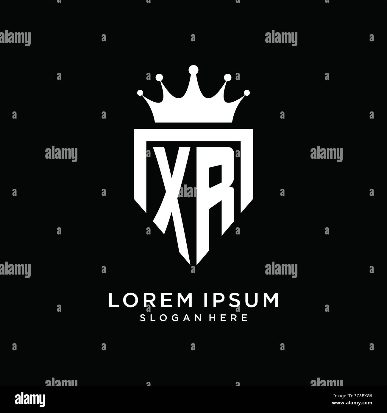 Logo Letter XR, emblema monogramma con modello a forma di corona, grafica vettoriale Illustrazione Vettoriale