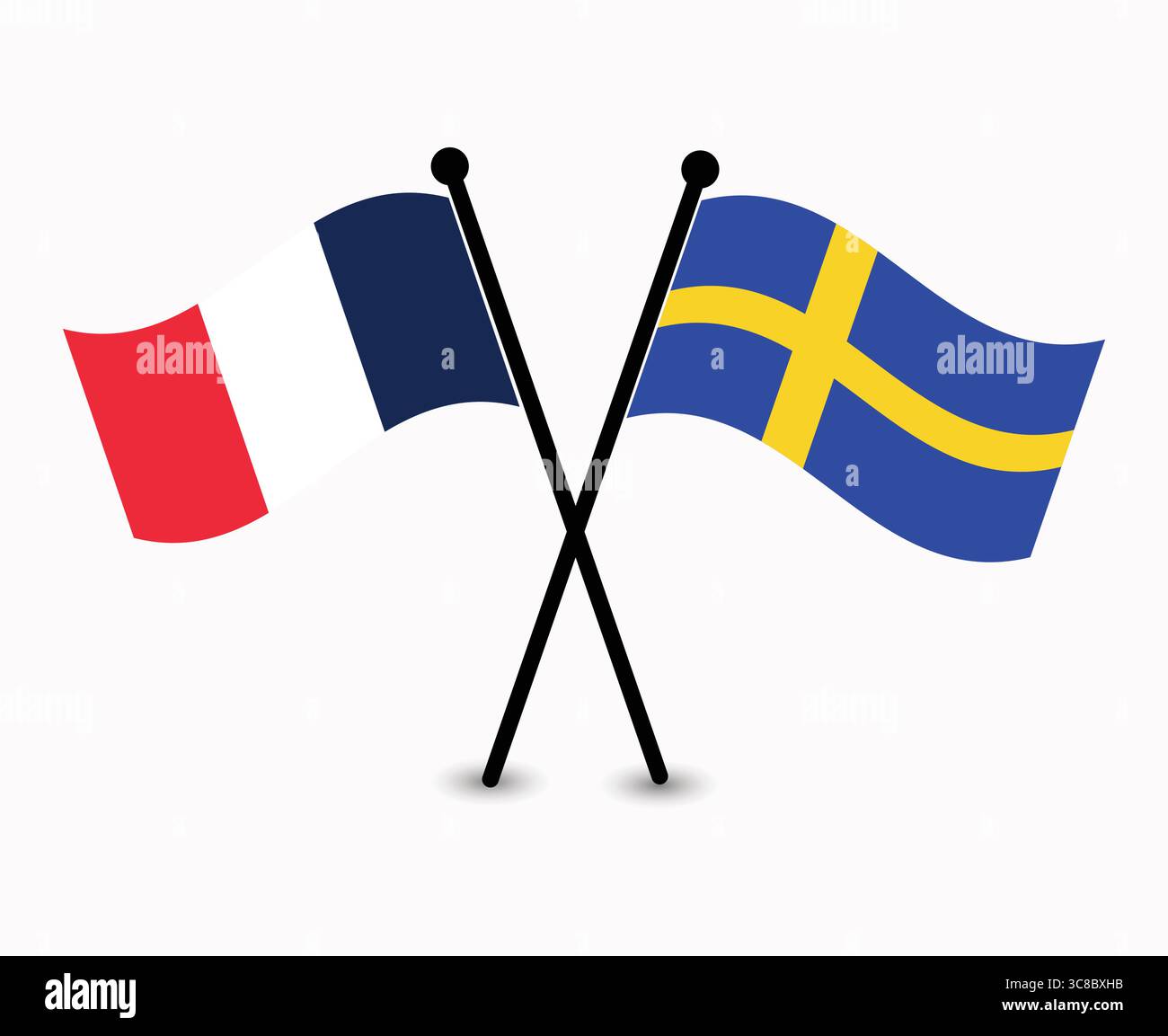 Le bandiere incrociate di Francia e Svezia illustrano le relazioni internazionali. Illustrazione Vettoriale