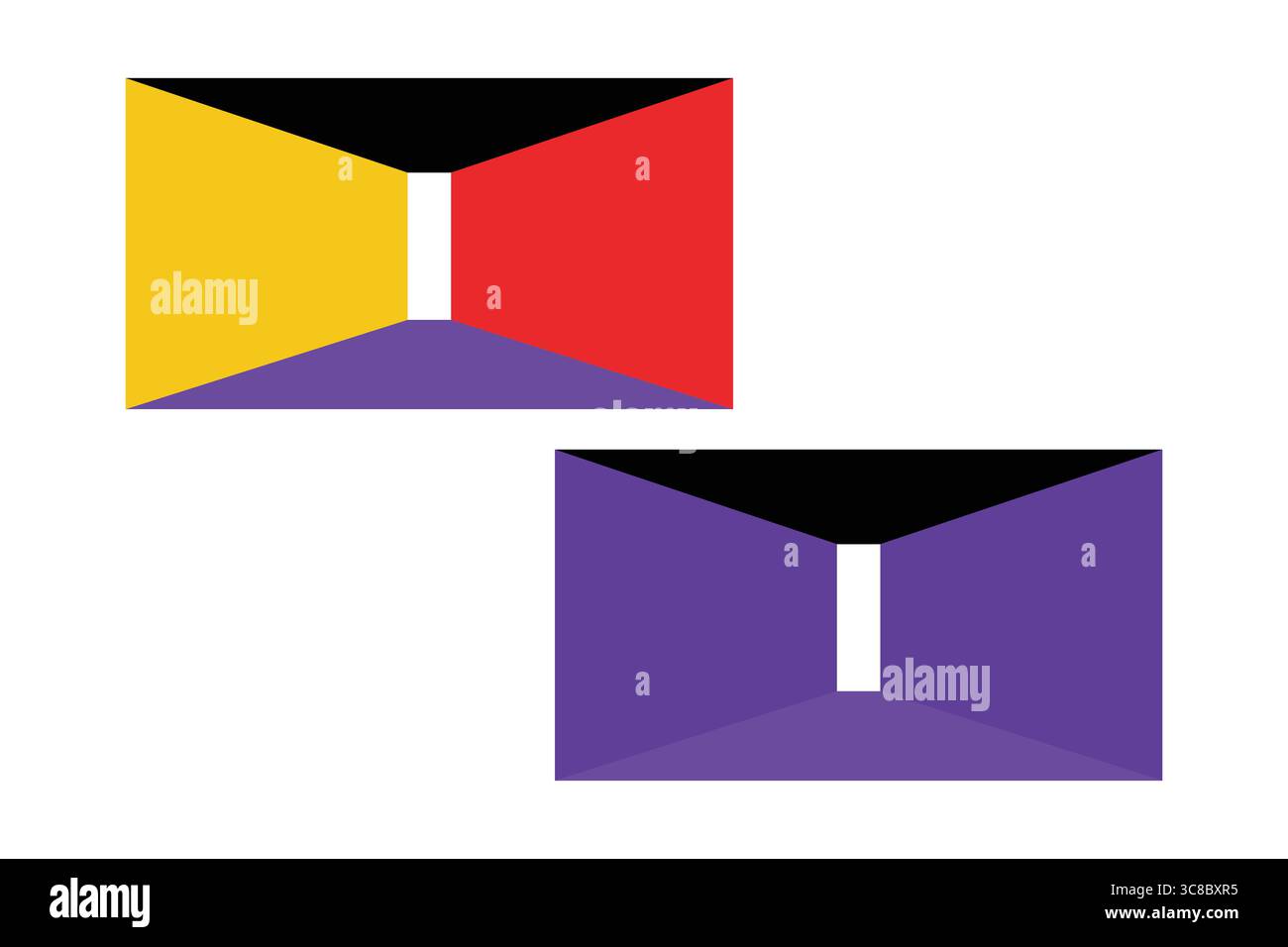 Design geometrico di due forme sovrapposte in colori vivaci. Illustrazione Vettoriale