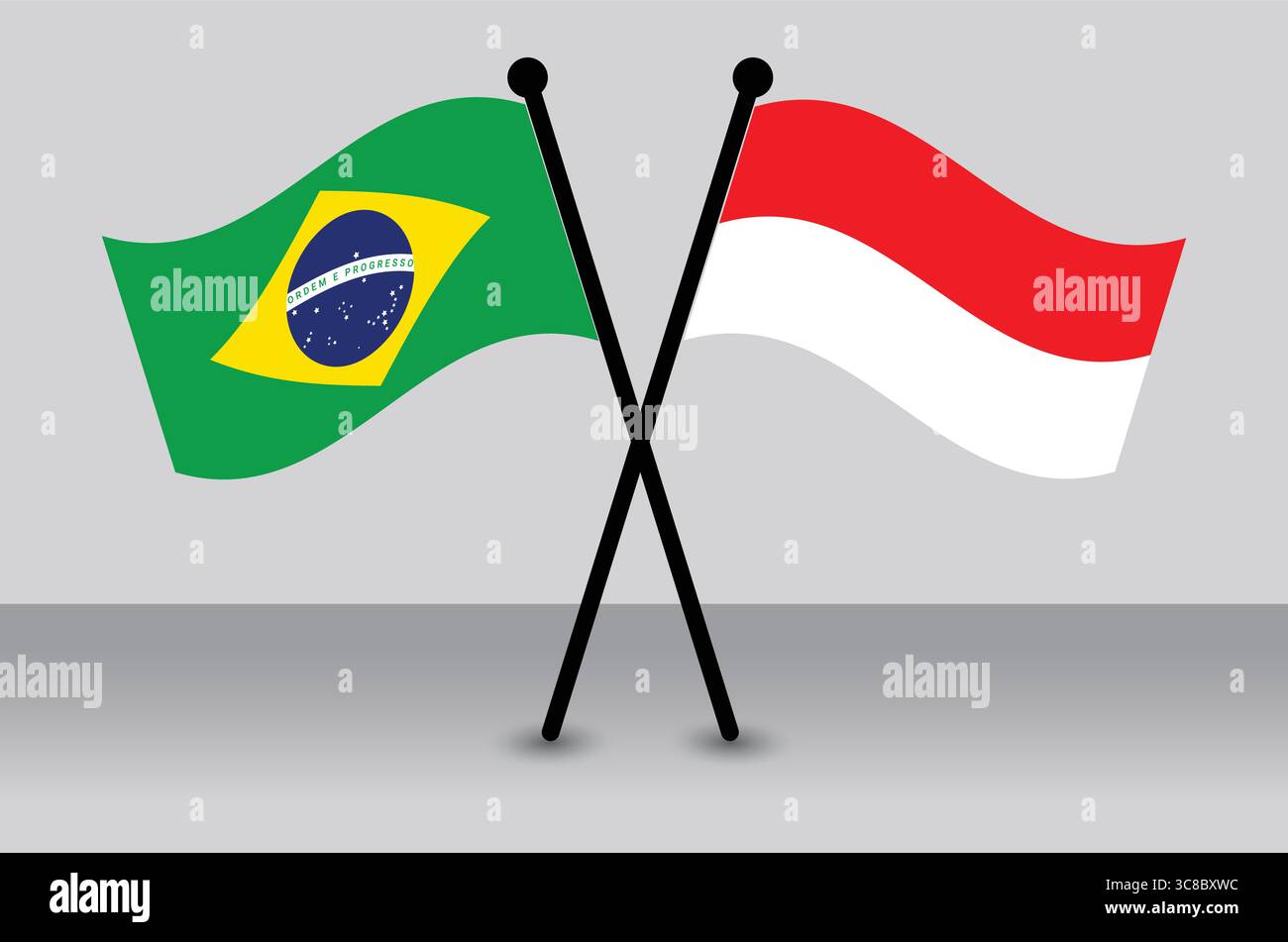 Bandiere incrociate del Brasile e dell'Indonesia che illustrano le relazioni internazionali. Illustrazione Vettoriale