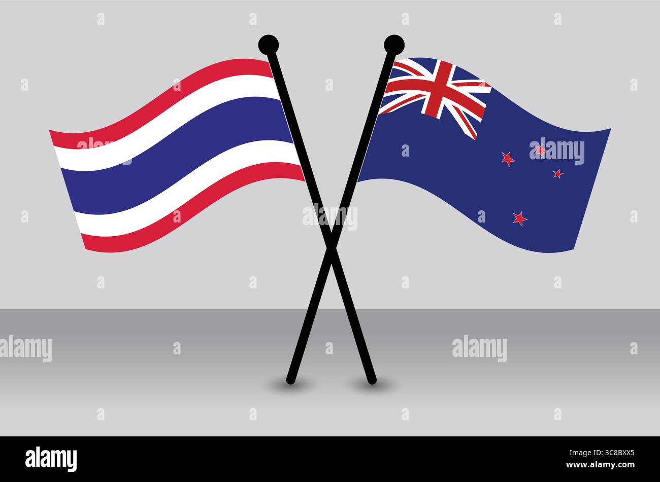 Attraversato le bandiere della Thailandia e della nuova Zelanda. Illustrazione Vettoriale