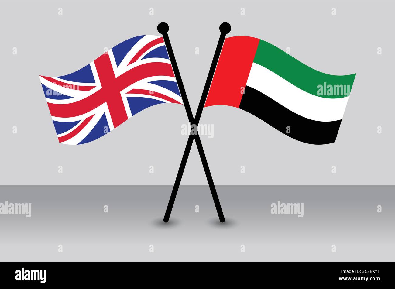 Le bandiere britanniche e degli Emirati Arabi Uniti si intrecciano, simboleggiando la partnership/ Illustrazione Vettoriale