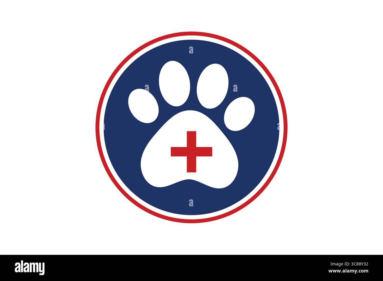 Logo della clinica veterinaria con stampa e croce Paw. Illustrazione Vettoriale